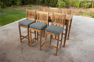 7 pc Huntington Teak Barstool Set with Rectangular Bar Table. Sunbrella Cushion.