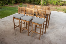 7 pc Huntington Teak Barstool Set with Rectangular Bar Table. Sunbrella Cushion.