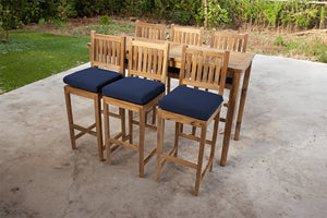 7 pc Huntington Teak Barstool Set with Rectangular Bar Table. Sunbrella Cushion.