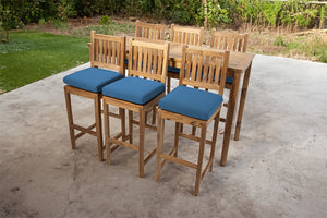 7 pc Huntington Teak Barstool Set with Rectangular Bar Table. Sunbrella Cushion.