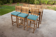 7 pc Huntington Teak Barstool Set with Rectangular Bar Table. Sunbrella Cushion.