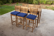 7 pc Huntington Teak Barstool Set with Rectangular Bar Table. Sunbrella Cushion.