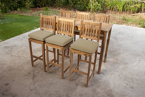 7 pc Huntington Teak Barstool Set with Rectangular Bar Table. Sunbrella Cushion.