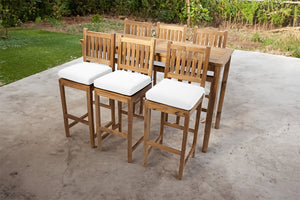 7 pc Huntington Teak Barstool Set with Rectangular Bar Table. Sunbrella Cushion.