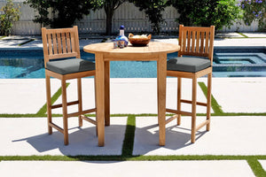 3 pc Huntington Teak Bar with 40" Round Bar Table. Sunbrella Cushion.