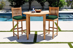 3 pc Huntington Teak Bar with 40" Round Bar Table. Sunbrella Cushion.