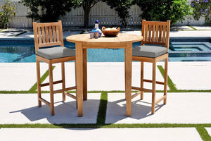 3 pc Huntington Teak Bar with 40" Round Bar Table. Sunbrella Cushion.