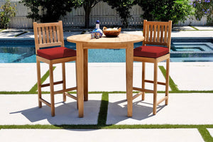 3 pc Huntington Teak Bar with 40" Round Bar Table. Sunbrella Cushion.