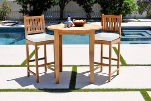 3 pc Huntington Teak Bar with 40" Round Bar Table. Sunbrella Cushion.