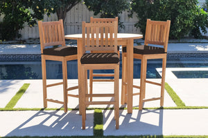 5 pc Huntington Teak Bar with 40" Round Bar Table. Sunbrella Cushion.