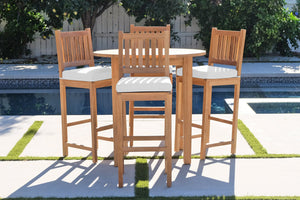 5 pc Huntington Teak Bar with 40" Round Bar Table. Sunbrella Cushion.