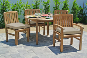 5 pc Huntington Teak Dining Set with 48" Round Dining Table. Sunbrella Cushion.