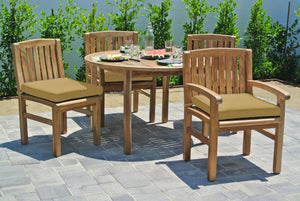 5 pc Huntington Teak Dining Set with 48" Round Dining Table. Sunbrella Cushion.