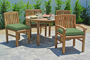 5 pc Huntington Teak Dining Set with 48" Round Dining Table. Sunbrella Cushion.