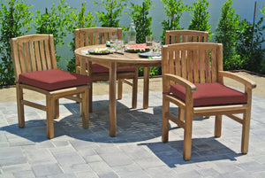 5 pc Huntington Teak Dining Set with 48" Round Dining Table. Sunbrella Cushion.