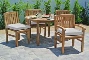 5 pc Huntington Teak Dining Set with 48" Round Dining Table. Sunbrella Cushion.