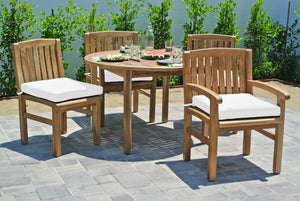 5 pc Huntington Teak Dining Set with 48" Round Dining Table. Sunbrella Cushion.