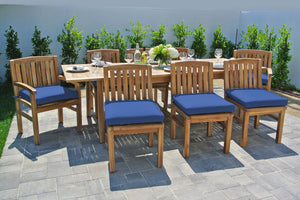 9 pc Huntington Teak Dining Set with Expansion Table. Sunbrella Cushion.