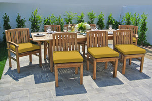 9 pc Huntington Teak Dining Set with Expansion Table. Sunbrella Cushion.