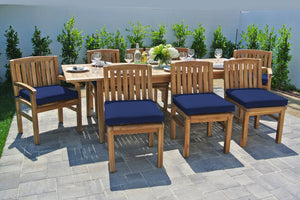 9 pc Huntington Teak Dining Set with Expansion Table. Sunbrella Cushion.