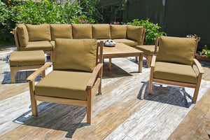 10 pc Huntington Teak Outdoor Seating Group with 42"x72" Chat Table. Sunbrella Cushion.