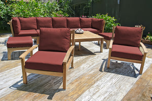 10 pc Huntington Teak Outdoor Seating Group with 42"x72" Chat Table. Sunbrella Cushion.