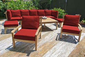 10 pc Huntington Teak Outdoor Seating Group with 42"x72" Chat Table. Sunbrella Cushion.