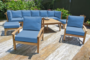 10 pc Huntington Teak Outdoor Seating Group with 42"x72" Chat Table. Sunbrella Cushion.