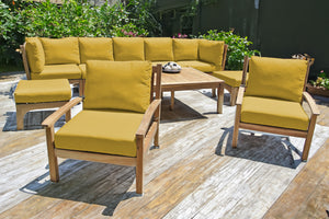 10 pc Huntington Teak Outdoor Seating Group with 42"x72" Chat Table. Sunbrella Cushion.