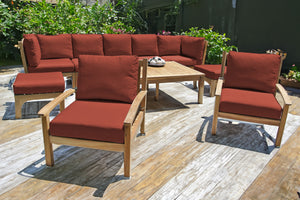 10 pc Huntington Teak Outdoor Seating Group with 42"x72" Chat Table. Sunbrella Cushion.