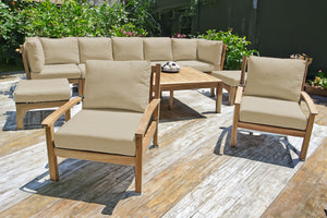 10 pc Huntington Teak Outdoor Seating Group with 42"x72" Chat Table. Sunbrella Cushion.