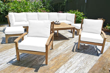 10 pc Huntington Teak Outdoor Seating Group with 42"x72" Chat Table. Sunbrella Cushion.