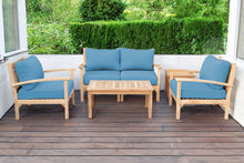 5 pc Huntington Teak Loveseat Deep Seating Set with Coffee Table. Sunbrella Cushion.