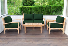 5 pc Huntington Teak Loveseat Deep Seating Set with Coffee Table. Sunbrella Cushion.