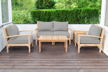 5 pc Huntington Teak Loveseat Deep Seating Set with Coffee Table. Sunbrella Cushion.