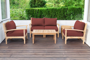 5 pc Huntington Teak Loveseat Deep Seating Set with Coffee Table. Sunbrella Cushion.