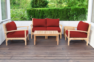 5 pc Huntington Teak Loveseat Deep Seating Set with Coffee Table. Sunbrella Cushion.