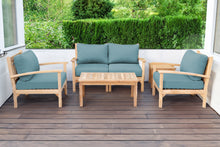 5 pc Huntington Teak Loveseat Deep Seating Set with Coffee Table. Sunbrella Cushion.