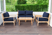 5 pc Huntington Teak Loveseat Deep Seating Set with Coffee Table. Sunbrella Cushion.