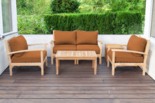 5 pc Huntington Teak Loveseat Deep Seating Set with Coffee Table. Sunbrella Cushion.