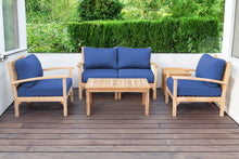 5 pc Huntington Teak Loveseat Deep Seating Set with Coffee Table. Sunbrella Cushion.