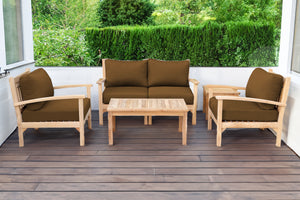 5 pc Huntington Teak Loveseat Deep Seating Set with Coffee Table. Sunbrella Cushion.