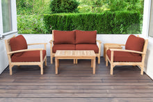 5 pc Huntington Teak Loveseat Deep Seating Set with Coffee Table. Sunbrella Cushion.