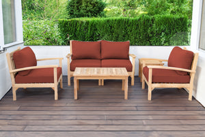 5 pc Huntington Teak Loveseat Deep Seating Set with Coffee Table. Sunbrella Cushion.