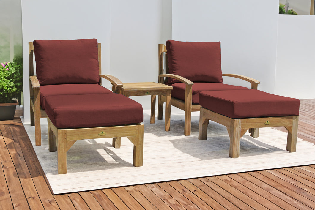 5 pc Huntington Teak Club Chair Chat Group. Sunbrella Cushion.