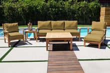 6 pc Huntington Teak Outdoor Deep Seating Group with 36" Chat Table. Sunbrella Cushion