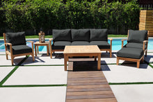 6 pc Huntington Teak Outdoor Deep Seating Group with 36" Chat Table. Sunbrella Cushion