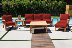 6 pc Huntington Teak Outdoor Deep Seating Group with 36" Chat Table. Sunbrella Cushion