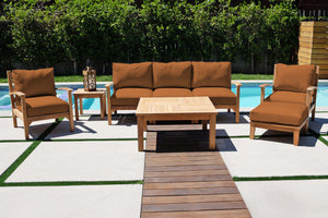 6 pc Huntington Teak Outdoor Deep Seating Group with 36" Chat Table. Sunbrella Cushion