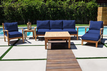 6 pc Huntington Teak Outdoor Deep Seating Group with 36" Chat Table. Sunbrella Cushion